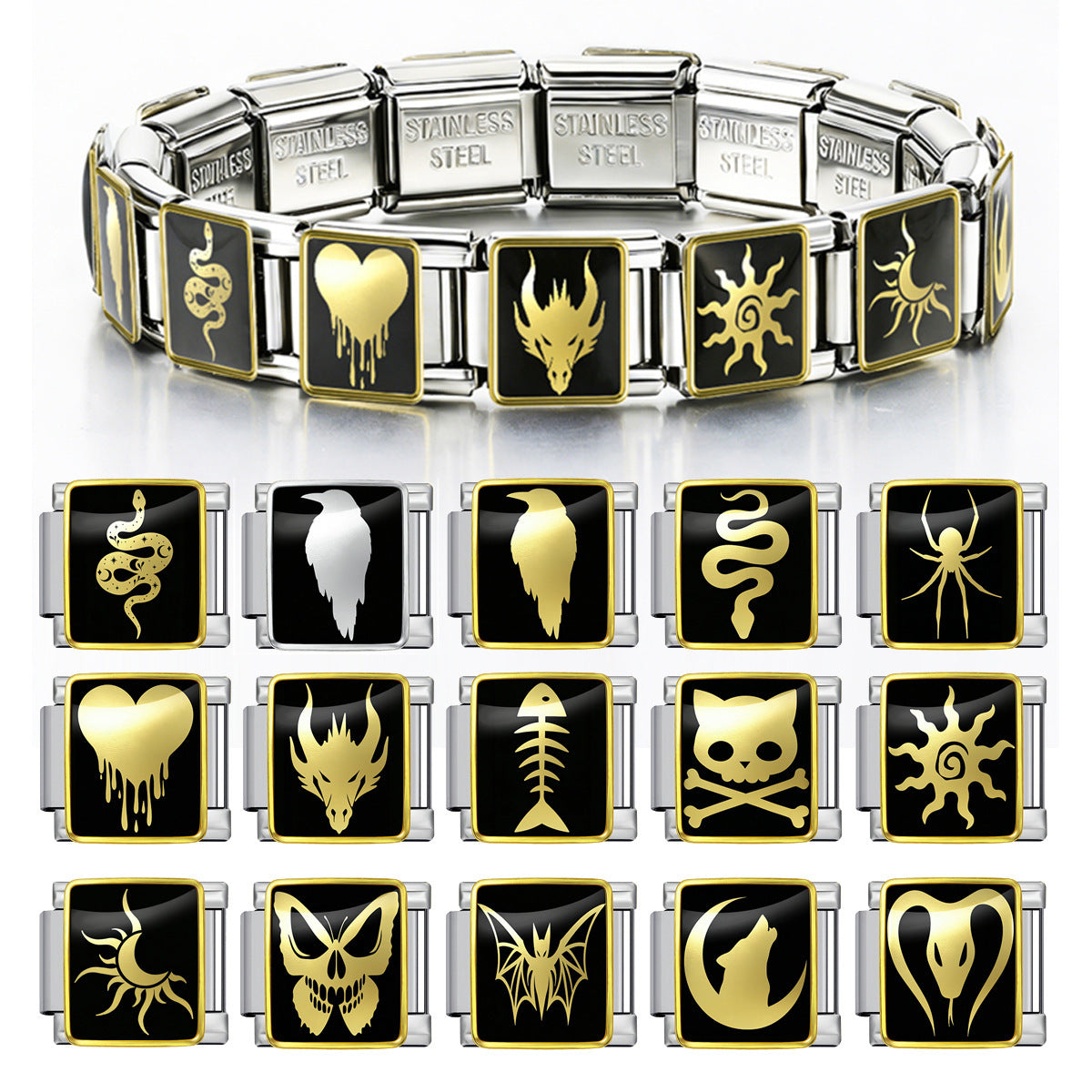 Wholesale Gothic Punk Modular Bracelet Stainless Steel DIY Jewelry Accessory For Unisex Everyday Wear