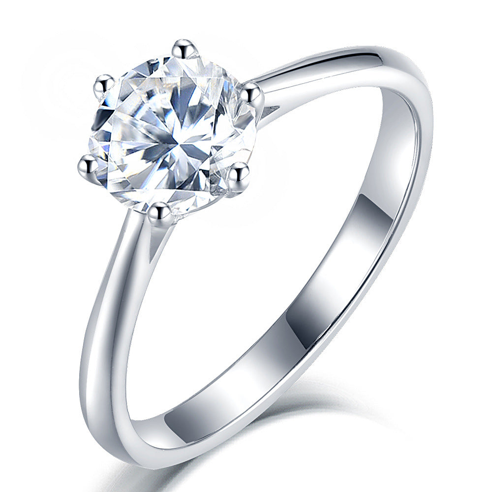 Wholesale six claw sterling silver ring s925 inlaid diamond ring