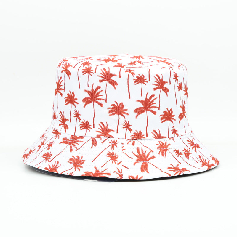 Wholesale  Coconut Tree Double-sided Fisherman Hat Bucket Hat