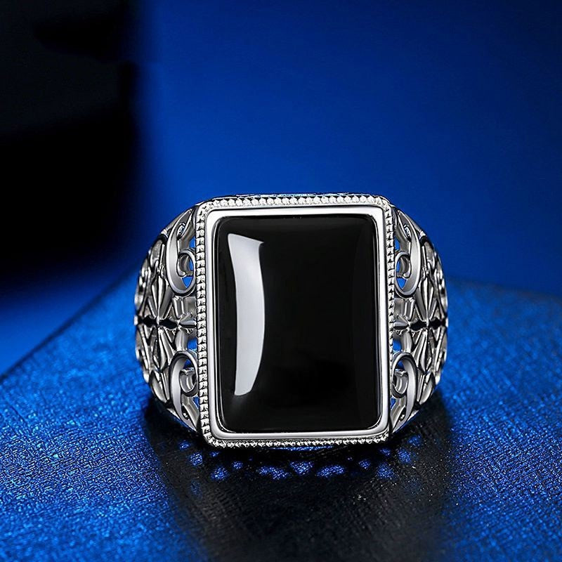Wholesale Stylish Unisex Imitation Agate Rectangular Gemstone Ring Gold Green Contion Design Fashion Jewelry for Everyday Wear