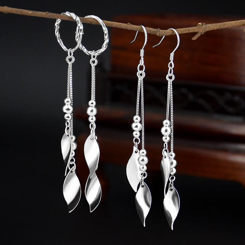Wholesale sterling silver long maple leaf earrings