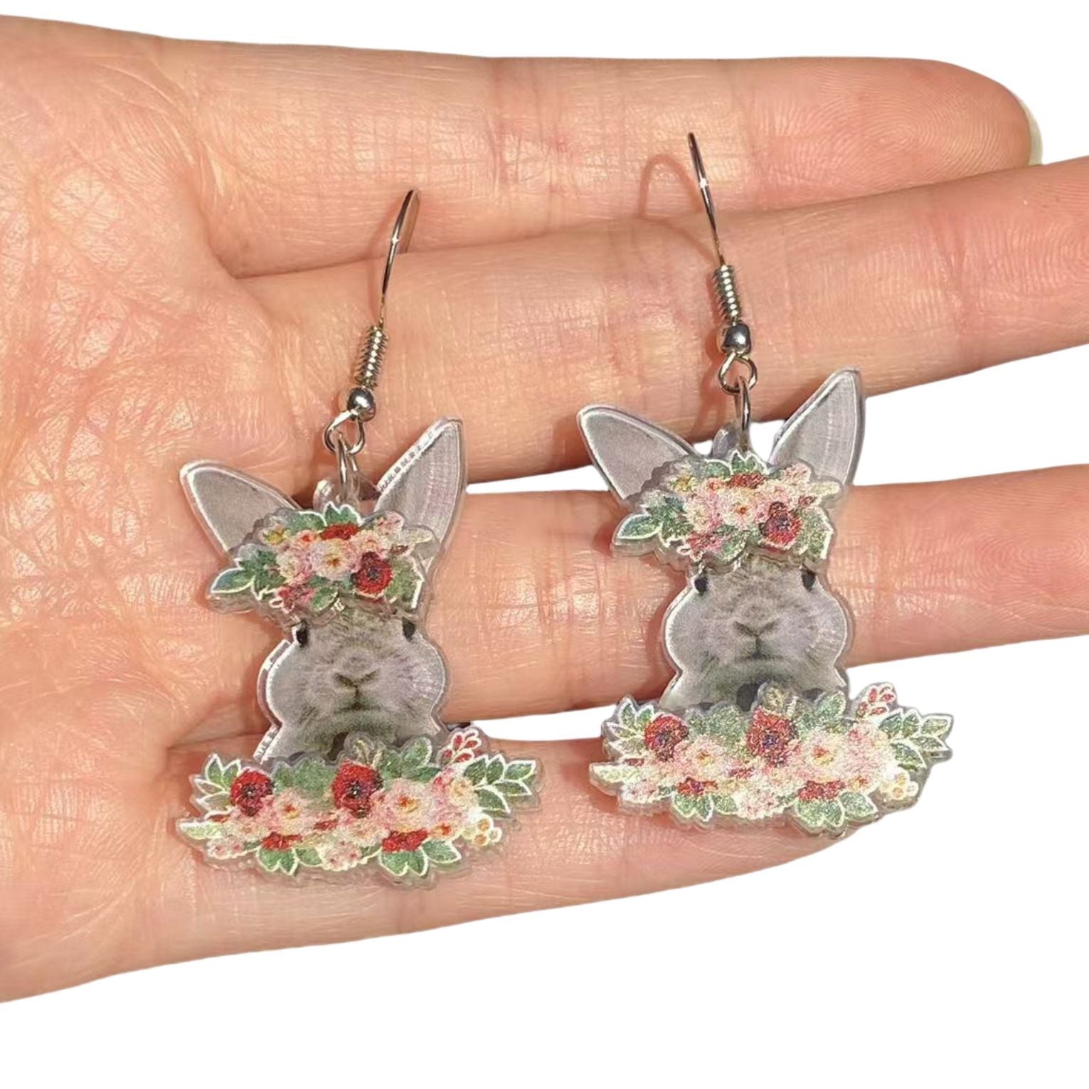 Wholesale  acrylic double-layer printing cute cartoon animal rabbit earrings