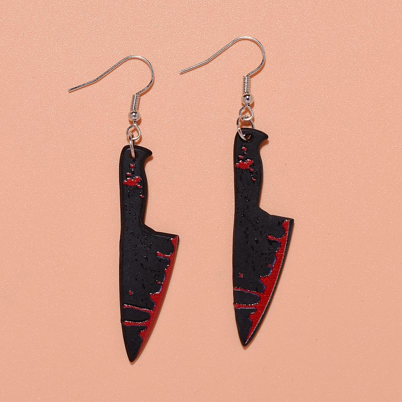 Wholesale Halloween acrylic printing  blood color knife earrings
