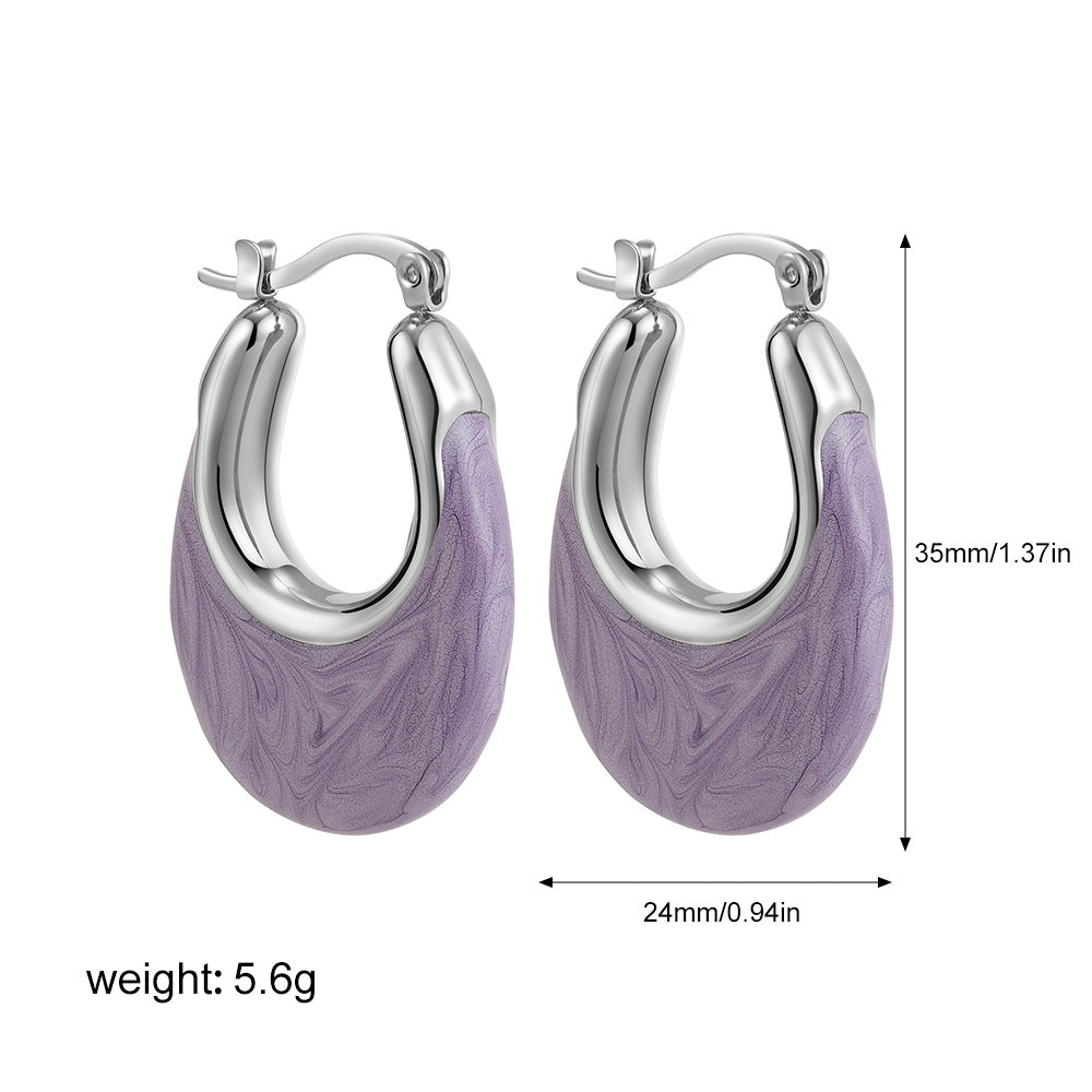 Wholesale  Stainless Steel Oil Drop Color Enamel U-shaped Earrings