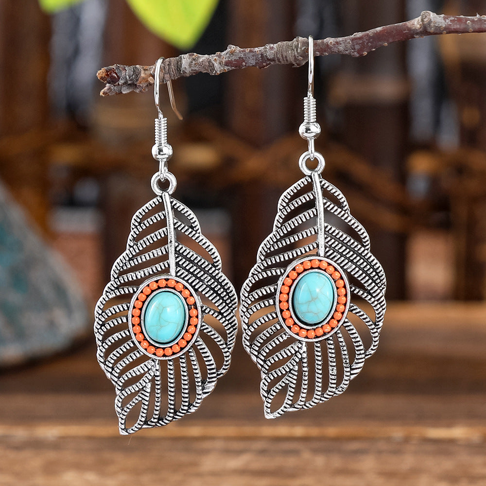 Wholesale Alloy Bohemian Hook Earrings Retro Ethnic Turquoise Oil-Drip Style for Women Gift Boutique Resale