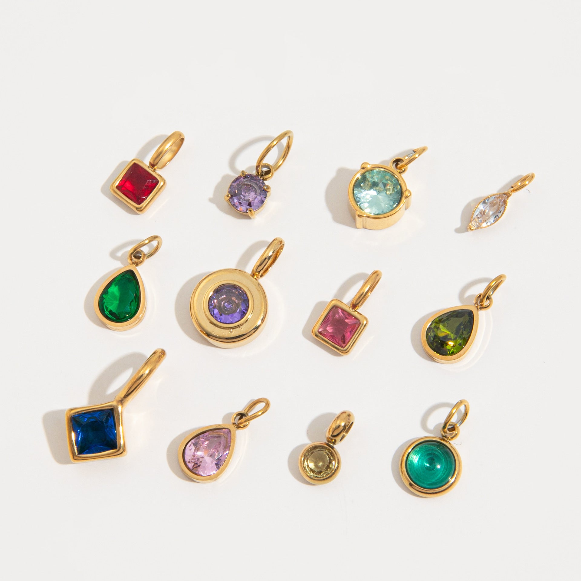 Wholesale Stainless steel electroplated 18K gold 12 birthstone adjustable pendant necklace