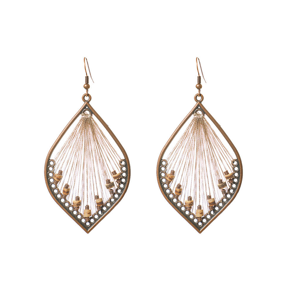 Wholesale Retro Drop Shaped Hand-Woven Earrings Alloy European American Fashion Accessory