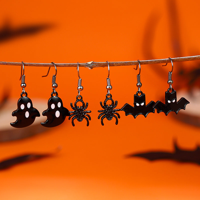 Wholesale Halloween Party Dark Ghost Bat Spider Skull Earrings ACC-ES-RongR001