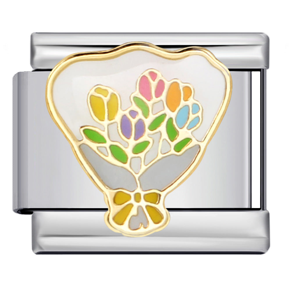 Wholesale Italian Charm Bracelet  flower pattern strap Stainless Steel Composable Bracelet