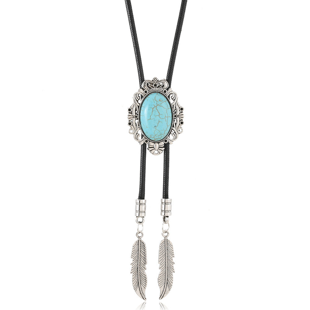 Wholesale Vintage Style Floral Five Pointed Star Cross Disc Bull' s Head Leather Necklace inlaid With  Turquoise