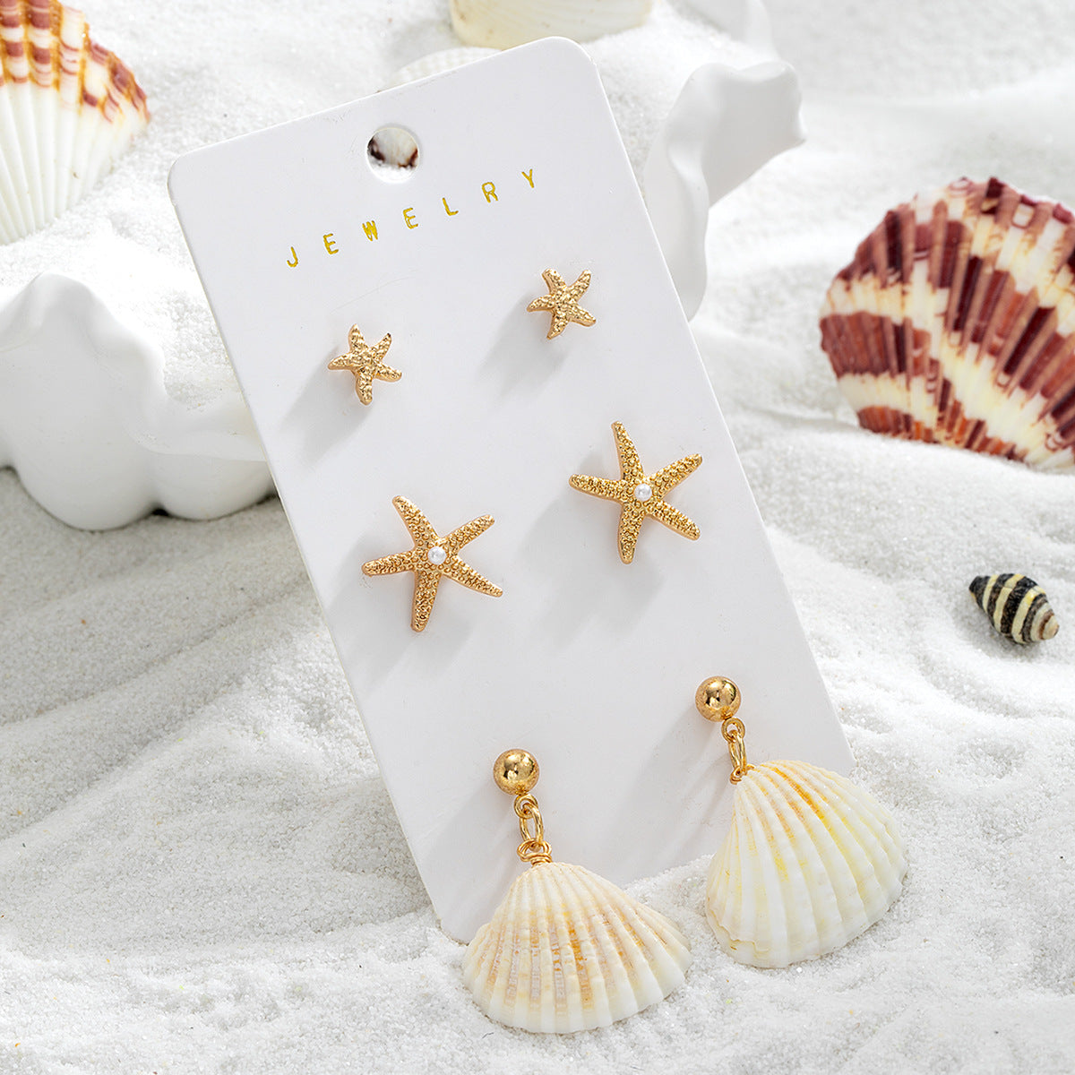 Wholesale  Bohemian Resort Style Alloy Seahorse Starfish Conch Earrings Set