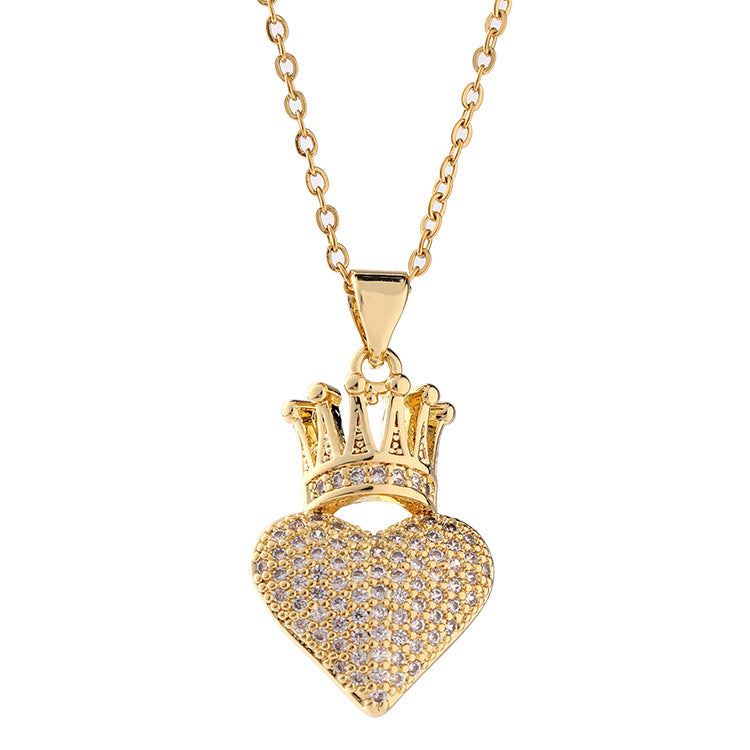 Wholesale Gold Plated Necklace Heart Crown Copper Clavicle Necklaces ACC-NE-SY006