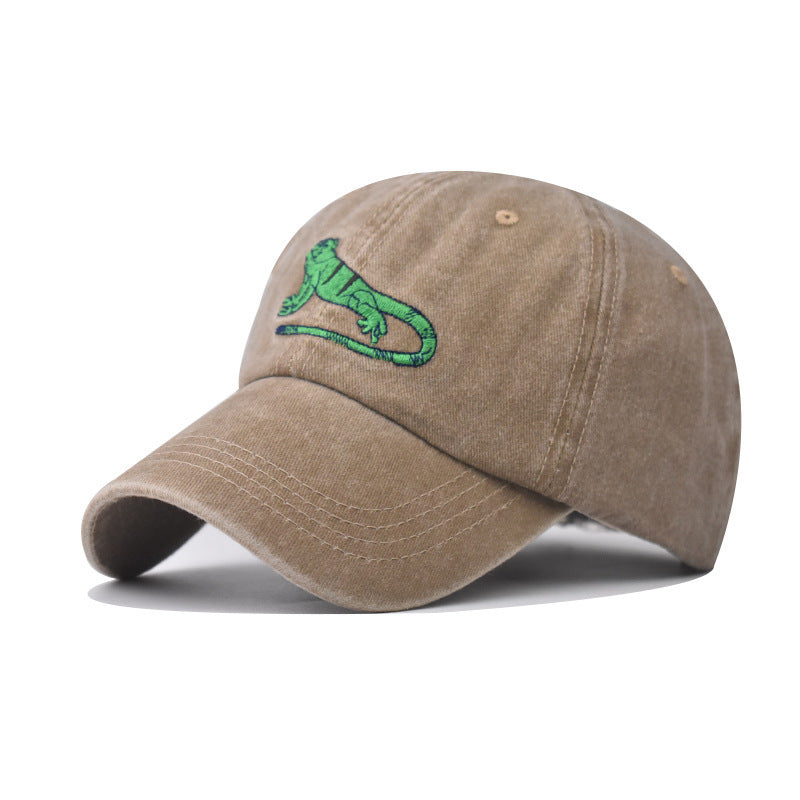 Wholesale Casual Washed Distressed Lizard Embroidered Baseball Cap Breathable Adjustable Summer Unisex