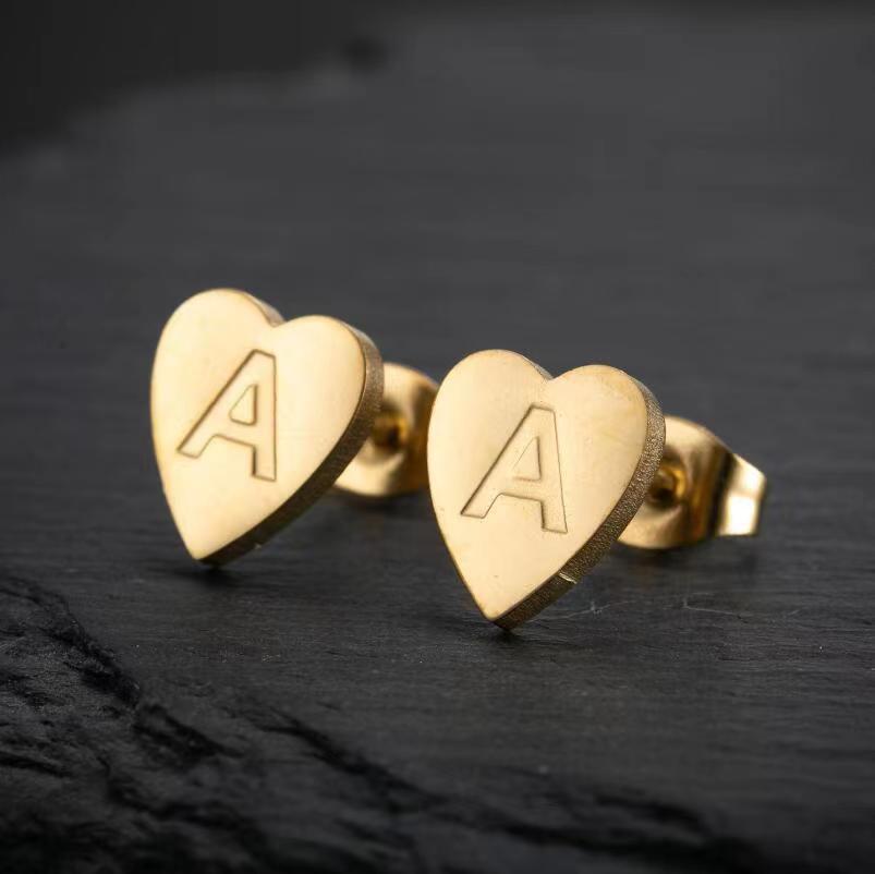 Wholesale Love Earrings English Letters Retro Gold and Silver Earrings Heart Earrings Titanium Steel ACC-ES-FaDiniya001