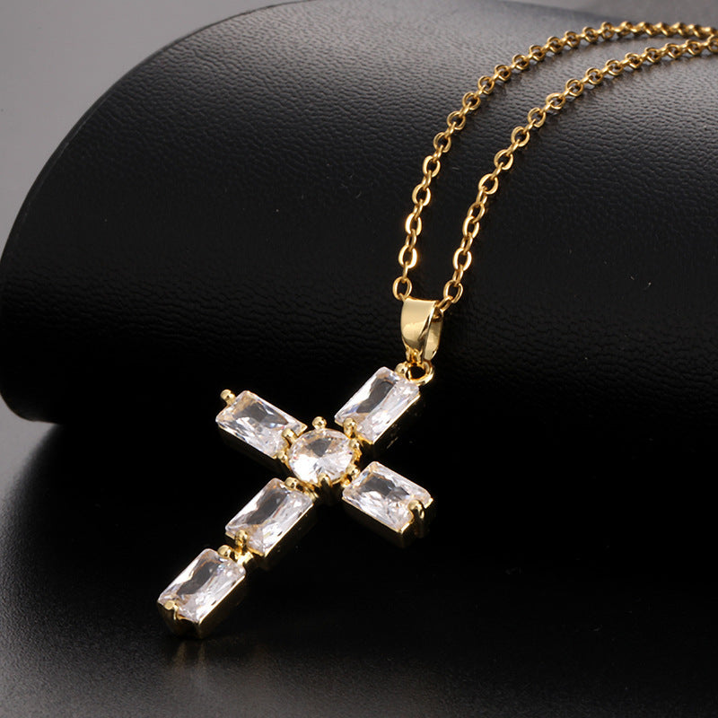 Wholesale Retro Punk Gold Plated Rhinestone Cross Necklace For Women Fashion Accessory Gift