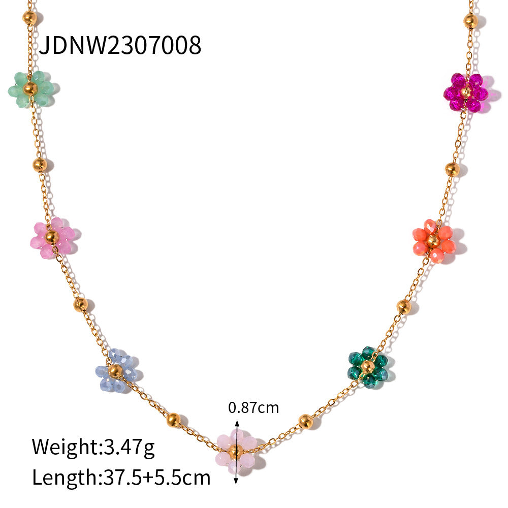 Wholesale 18k Stainless Steel Bracelets Handmade Colorful Small Flower Chain Bracelet ACC-BT-JD006
