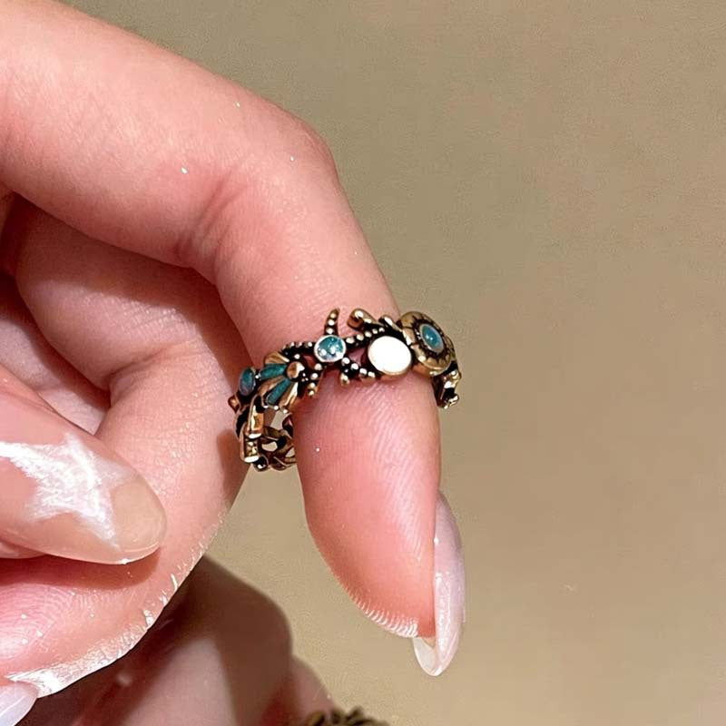 Wholesale Ocean Party Retro Starfish Shell Pearl Enamel Women S Adjustable Stacking Ring Jewelry Accessory