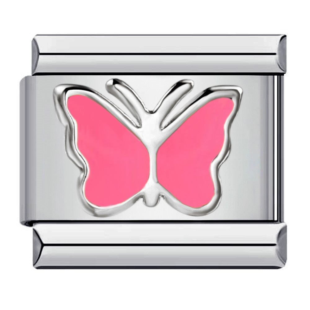 Wholesale Italian Charm Bracelet 9mm DIY Splicing Colored Oil-Drip Petals Stainless Steel Composable Bracelet