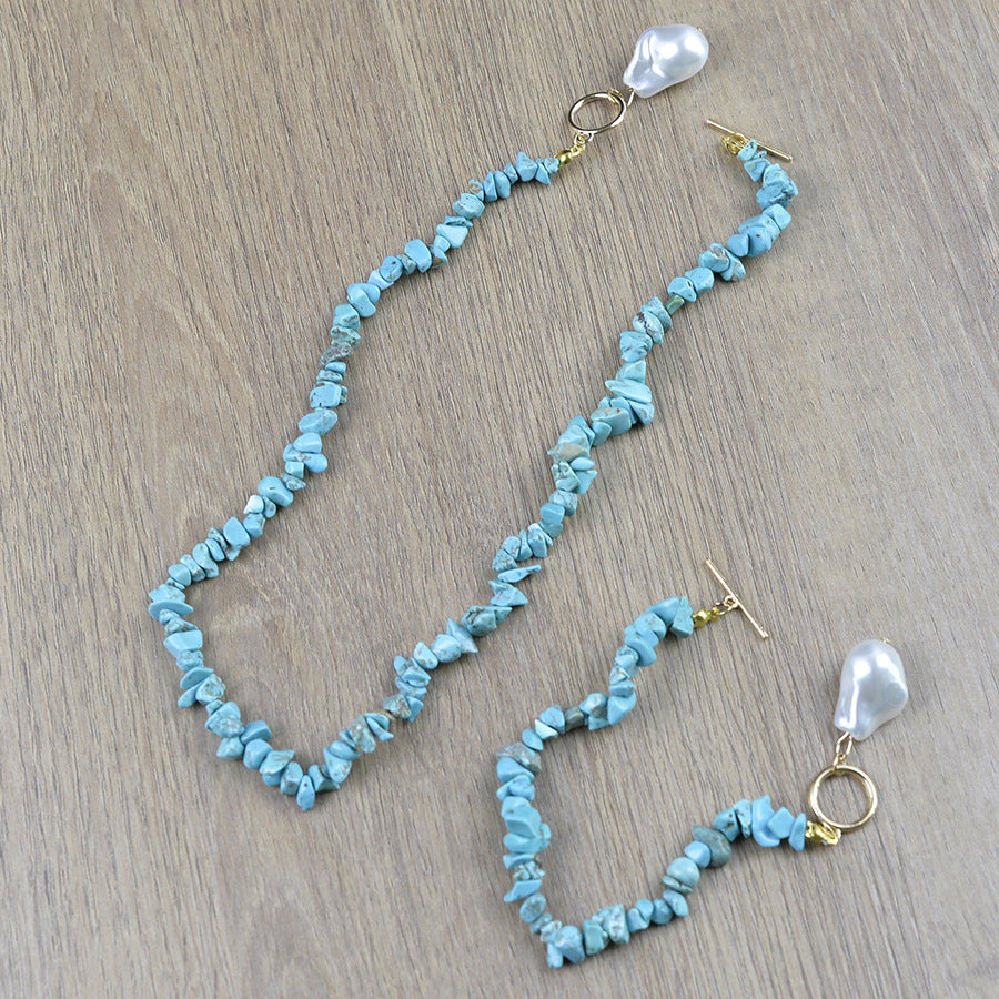 Wholesale Retro Turquoise Pearl Necklace Asymmetrical Design Fashion Accessory Gift for Women
