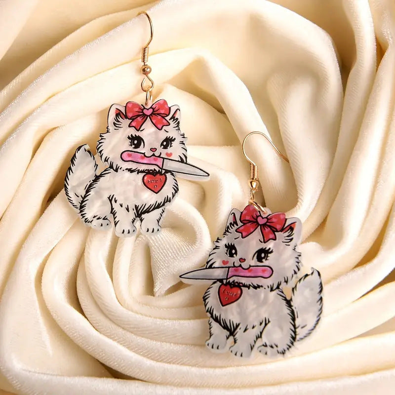 Wholesale Cartoon Cat Bow Acrylic Earrings