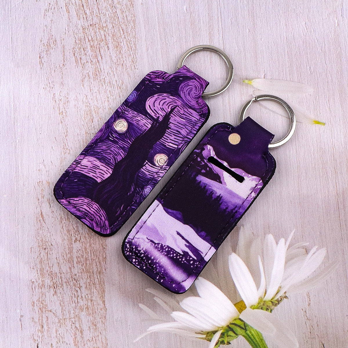Wholesale 6pcs Purple Star Moon Mountain Lavender Lipstick Set Keychain
