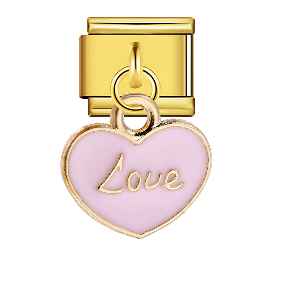 Wholesale  Italian Module Heart Pendant Series Titanium Steel Oil Drip DIY Bracelet