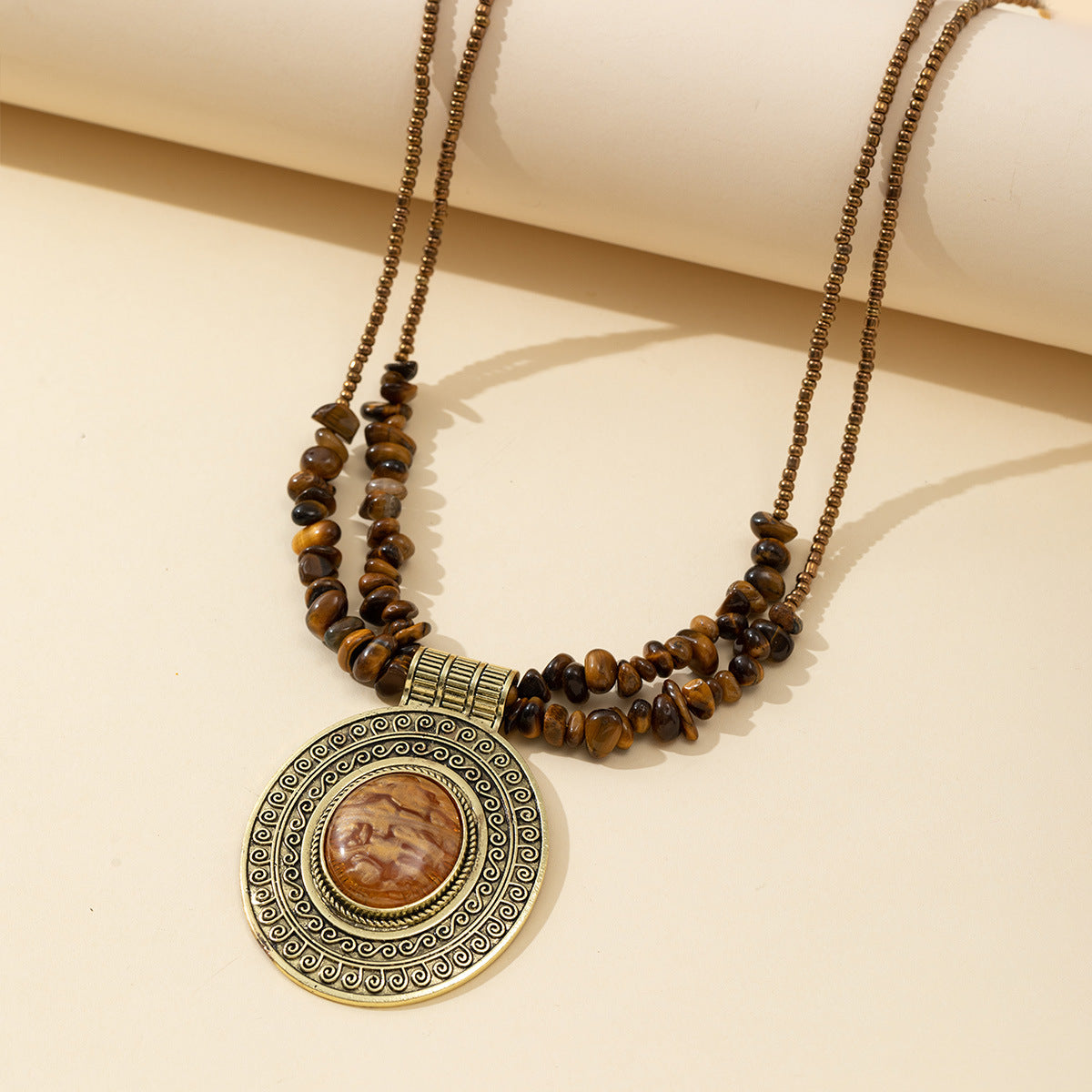 Wholesale Zinc Alloy Vintage Distressed Turquoise Gravel Necklace Ethnic Retro Style Fashion Accessory