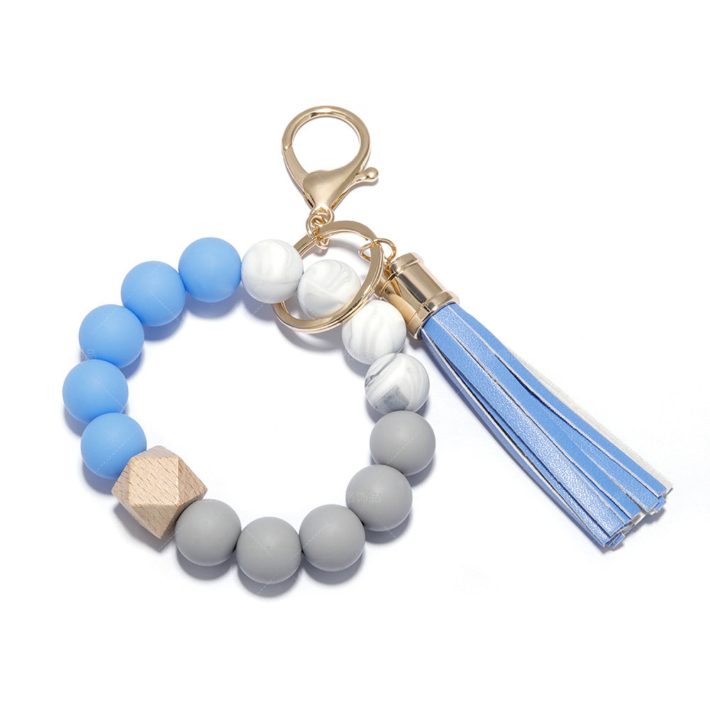 Wholesale Wristlet Keychain Silicone PU Beaded Leather Tassel
