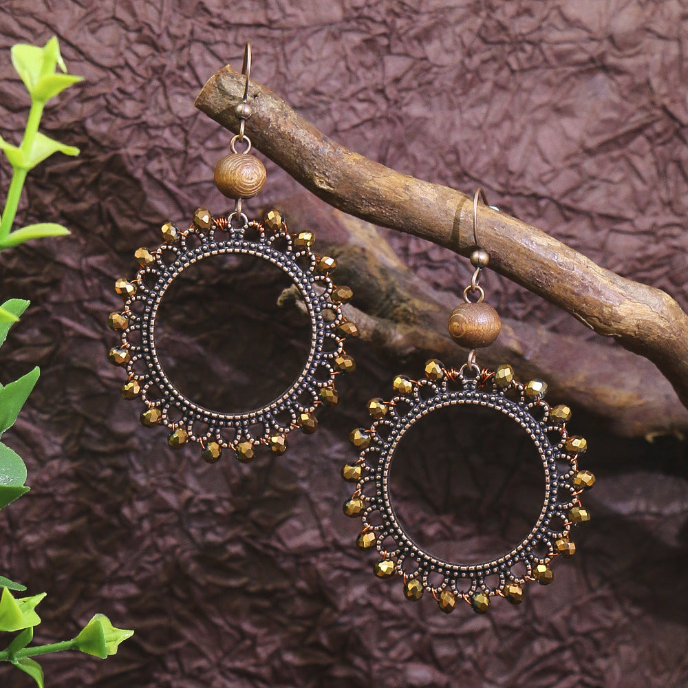 Wholesale Retro Ethnic Tassel Earrings Alloy Electroplated Geometric Round,  Women' s Fashion Accessory for Boutique Resale