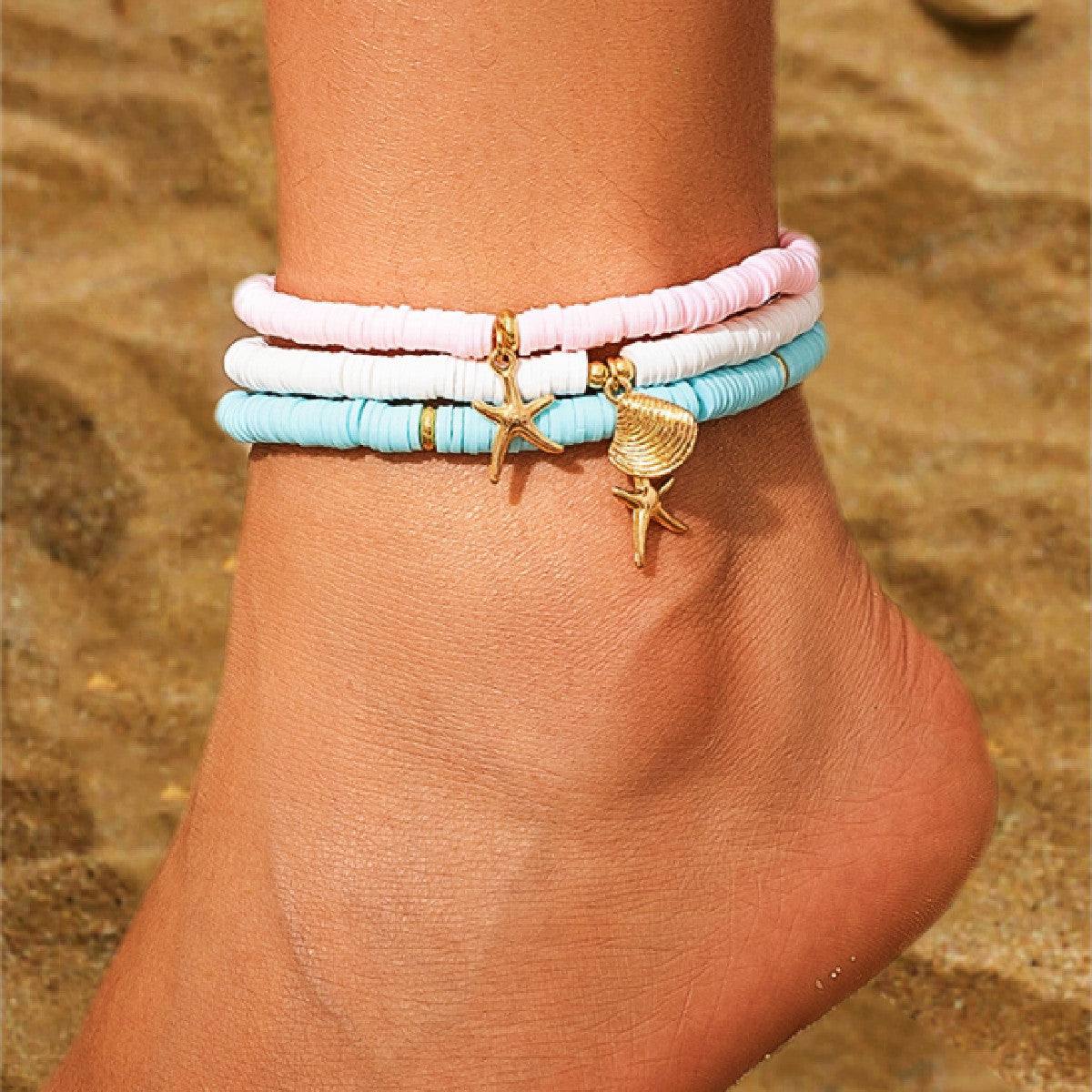 Wholesale  Shell Rice Beads Turquoise Stone Anklets