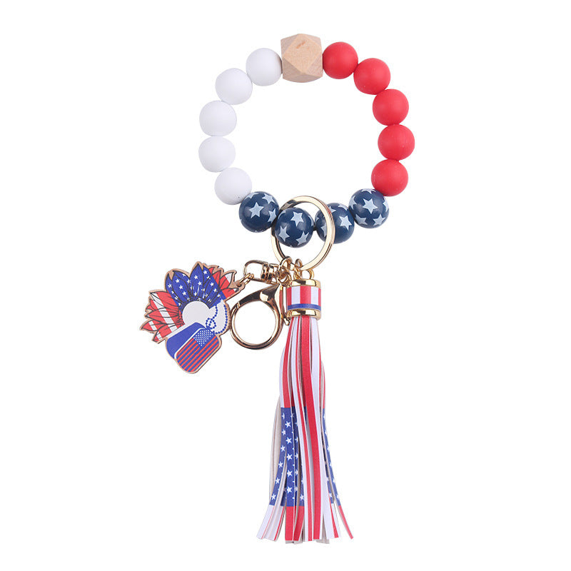 Wholesale Independence Day Silicone Beaded Tassel Wrist Keychain ACC-KC-GuangTian053