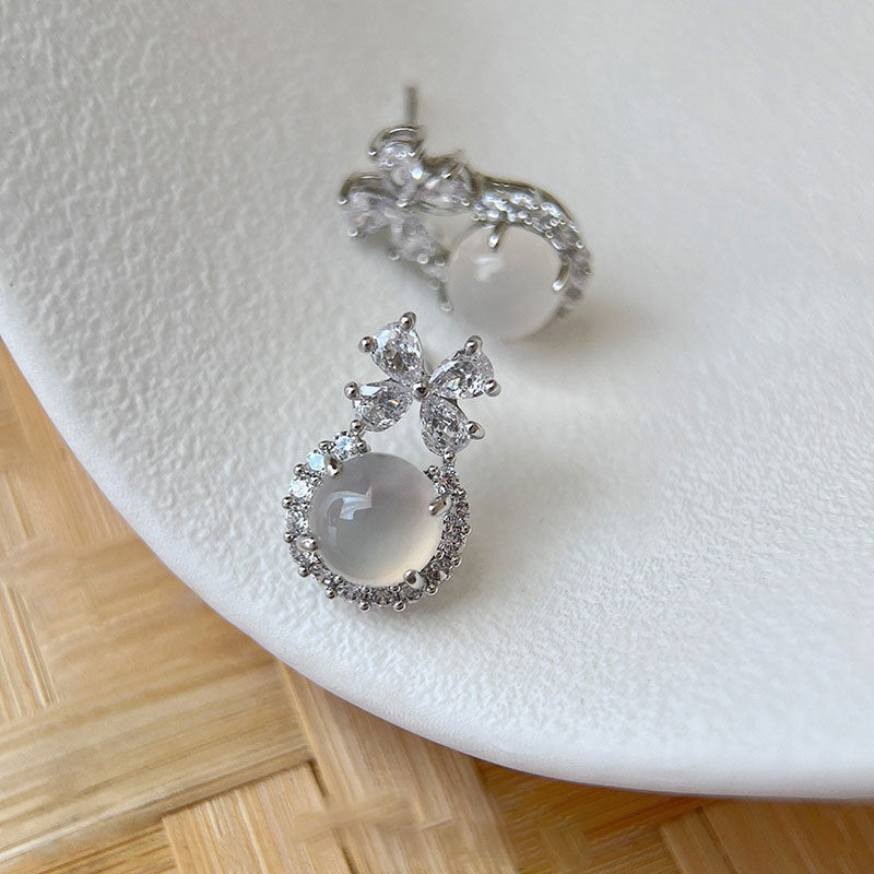 Wholesale  natural white jade ear clip earrings