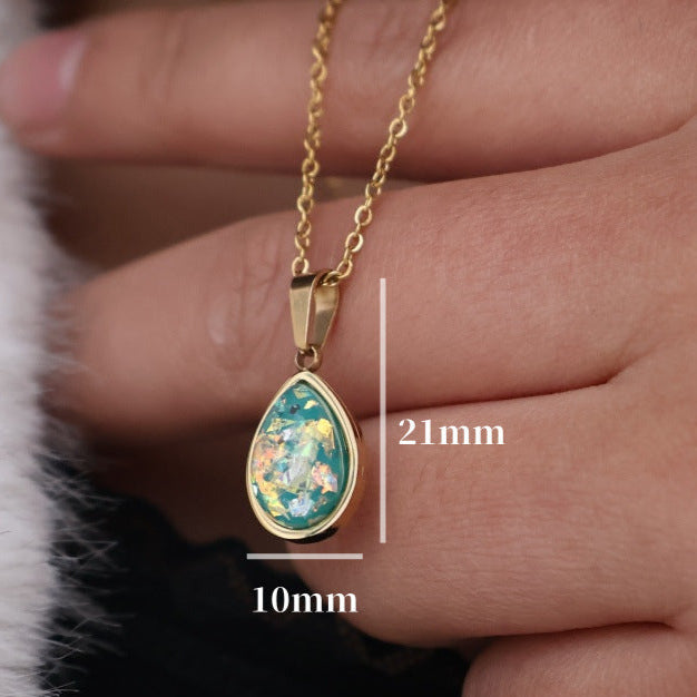 Wholesale three-color water drop stainless steel inlaid 18K gold plated necklace