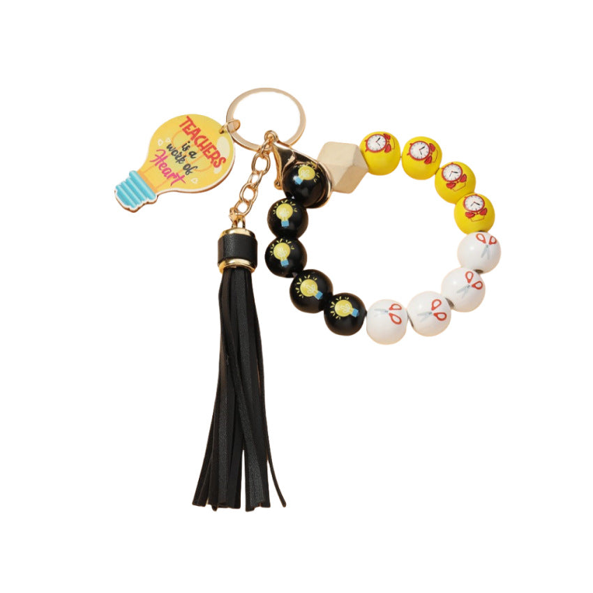 Wholesale Acrylic Fresh Color Tassel Apple Wood Brand Beaded Bracelet Keychains Wristlet Keychain ACC-KC-RongR069