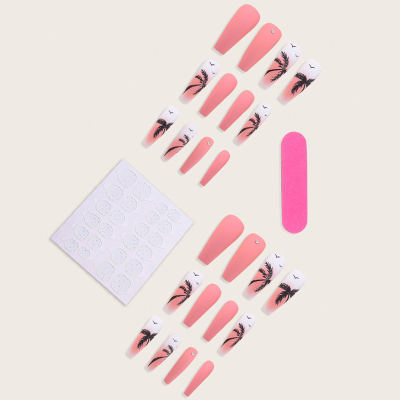 Wholesale Plastic Coconut Tree Nail Patches Press on Nails Kits for Long Manicures ACC-NS-MeiSu016
