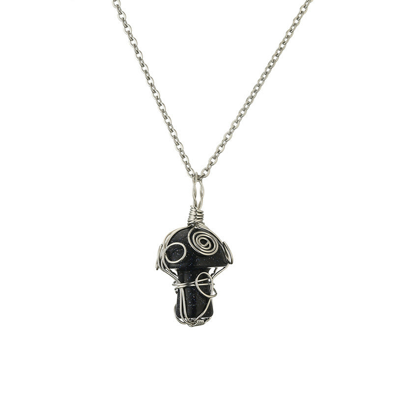 Wholesale Fashion Handmade Wire Wrapped Amethyst Crystal Pendant Necklace Natural Stone Mushroom Design Jewelry Gift
