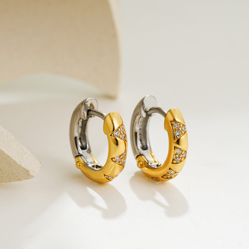 Wholesale 18K Gold and Silver Double Color Electroplated Ear Buckle Micro-inlaid Zircon Elegant Earrings