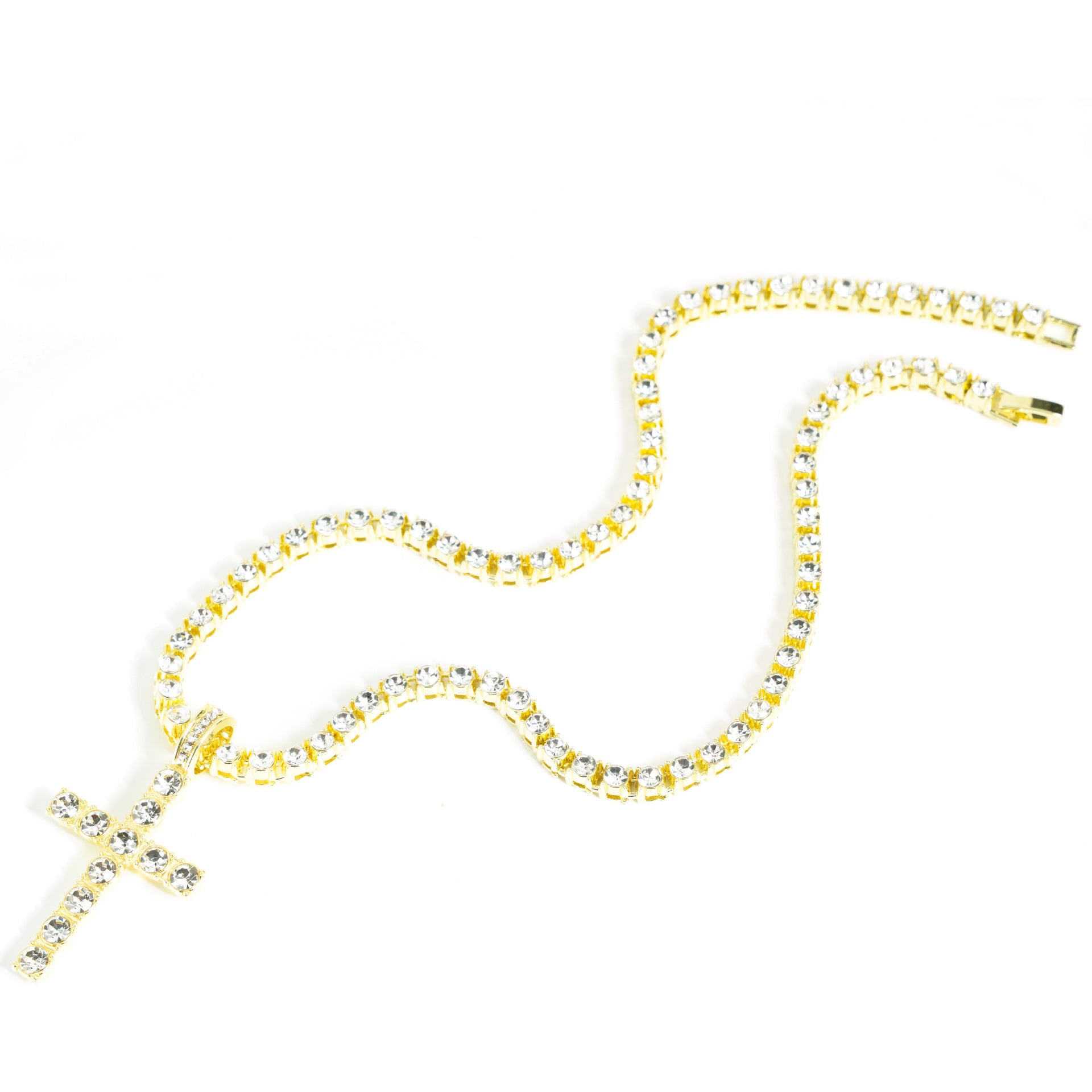 Wholesale Rhinestone Cross Pendant Necklace Hip Hop Bling Jewelry Fashion Accessory for Men Women