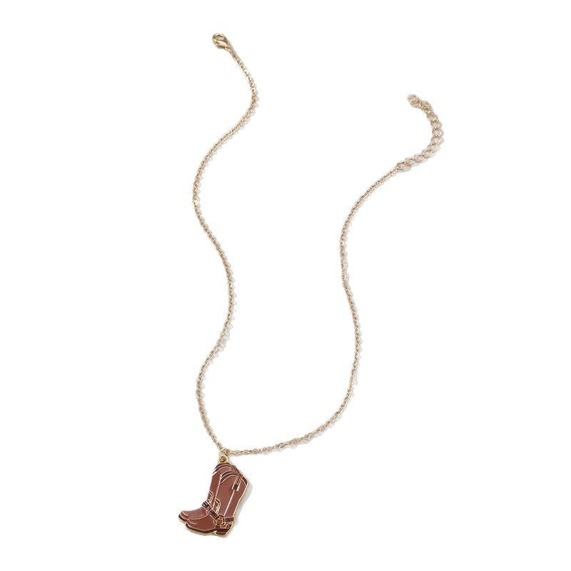 Wholesale Western Denim Series Pistol Boots Hat Oil Dropping Necklace