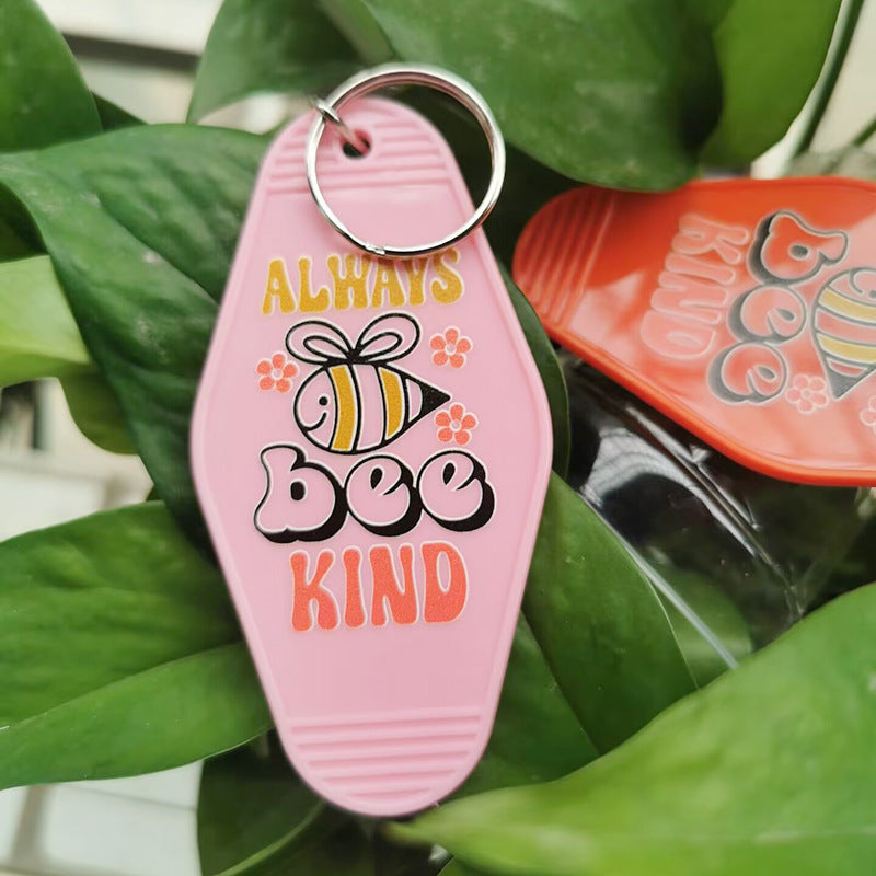 Wholesale Hotel ALWAYS BEE KIND Retro Plastic Tag Keychains ACC-KC-MeiXin006