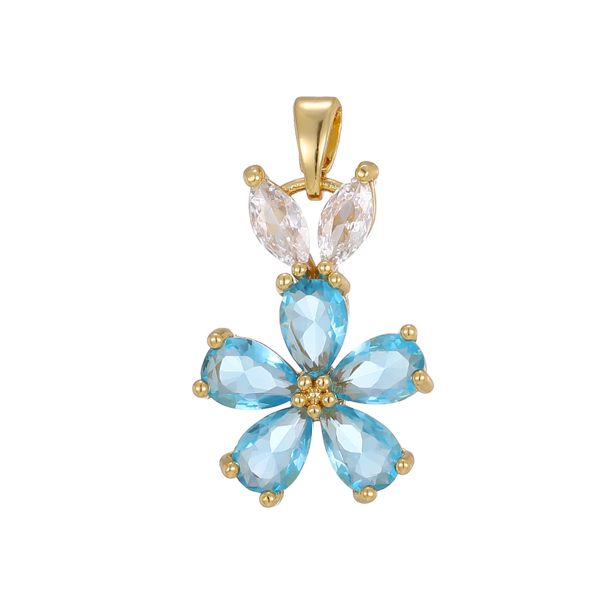 Wholesale Trendy Five-Petal Flower Pendant Necklace Copper Gold Plated Pink Zircon Fashion Jewelry Accessory