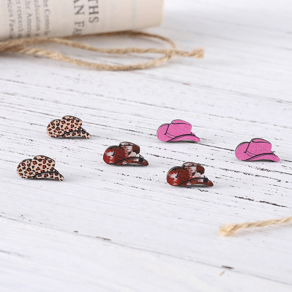 Wholesale Western style leopard print cow print turquoise pattern cowboy hat earrings set