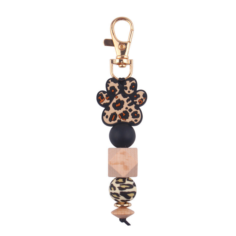 Wholesale Cartoon Rainbow Leopard Print Dog Paw Silicone Beaded Keychain ACC-KC-GuangTian072