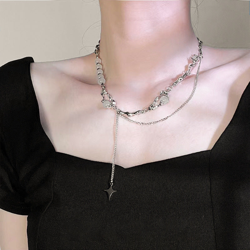 Wholesale Irregular Moonstone Patchwork Necklace Choker Necklace Titanium Steel ACC-NE-NS009