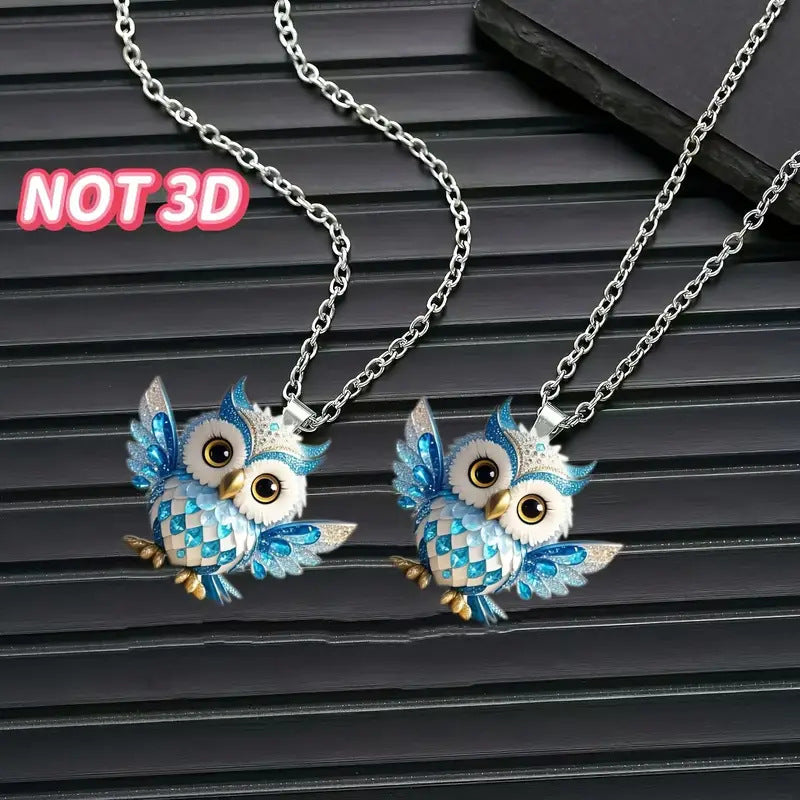 Wholesale  Blue Cute Owl Flat Acrylic Necklace