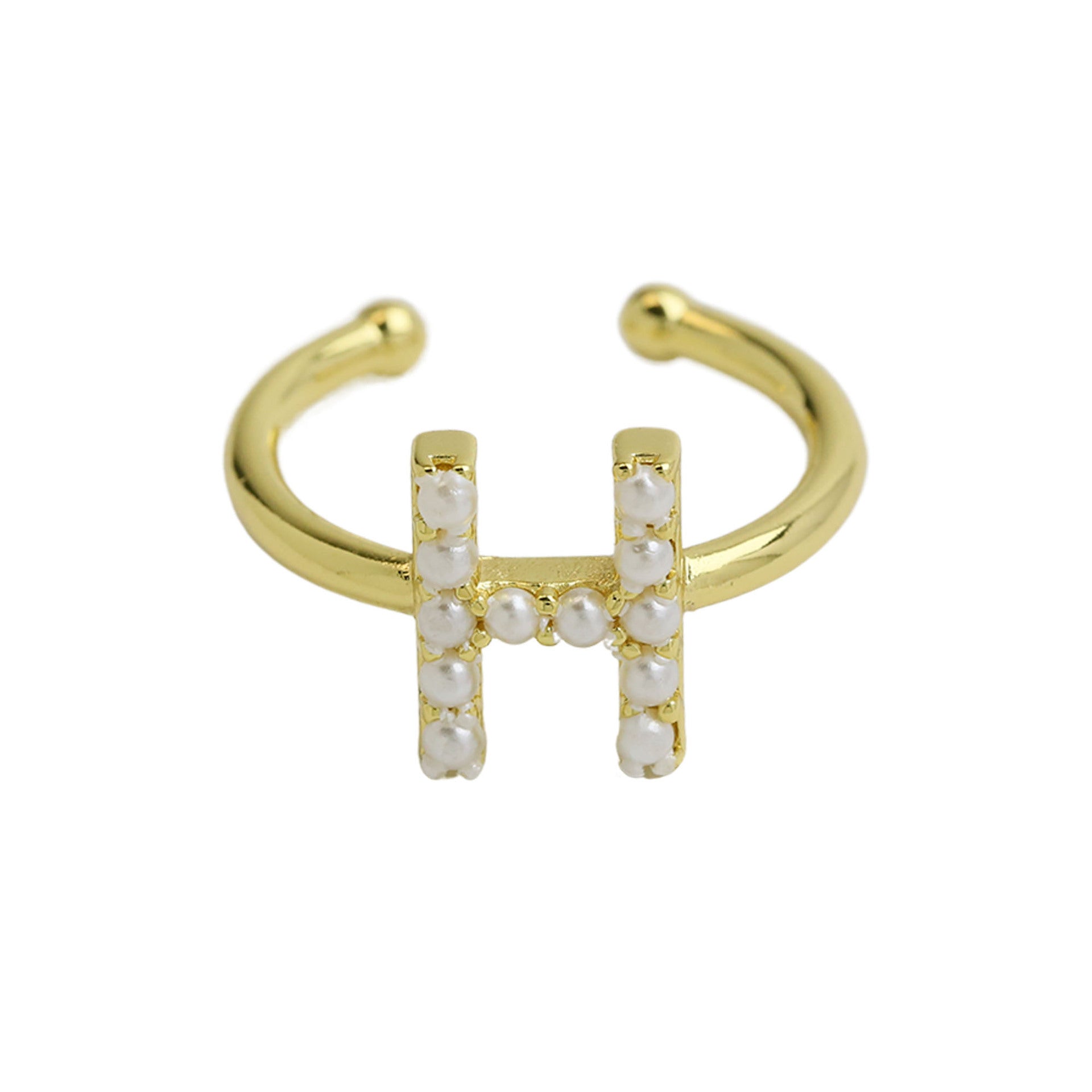 Wholesale  brass pearl 26 English letters open ladies ring