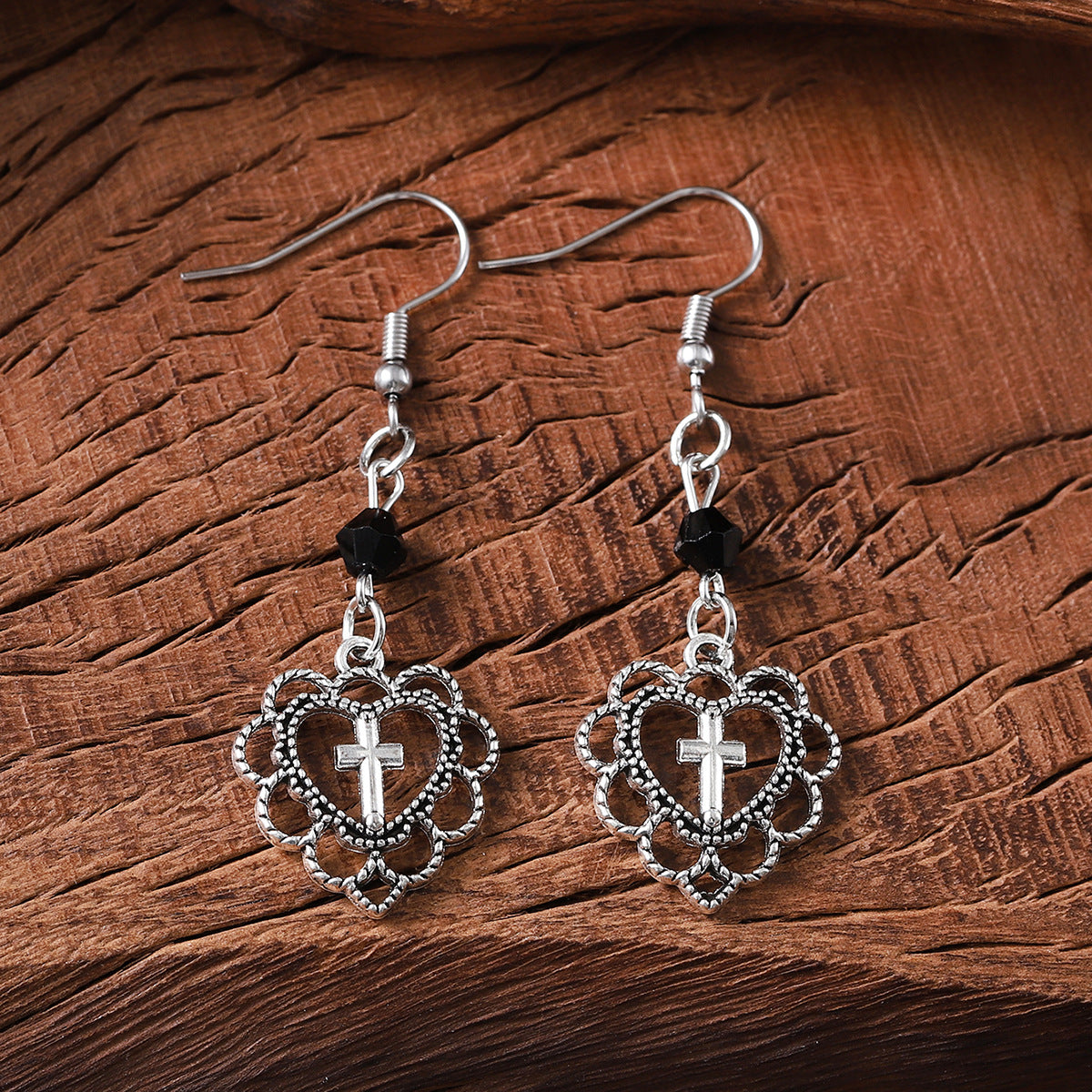 Wholesale  Gothic Punk silver Hollow Cross Pendant Earrings