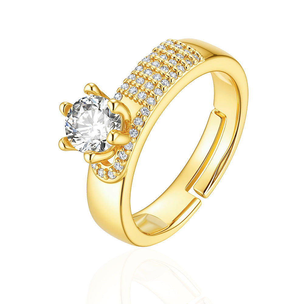 Wholesale Gold Plated Copper Zircon Geometric Ring Open Adjustable Chain Design Women S Jewelry Gift