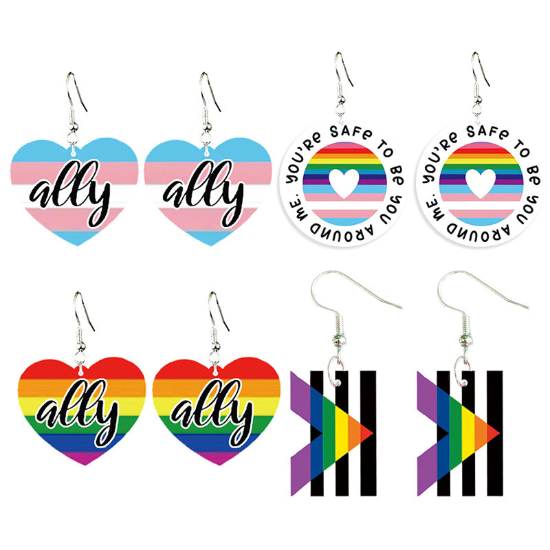 Wholesale Rainbow Love Earrings