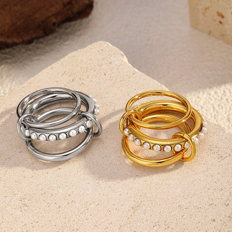 Wholesale stainless steel pearl stacked  ring